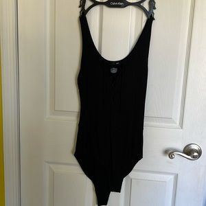 Black lace up front body suit